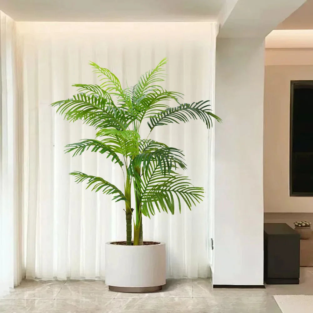 Artificial Palm Tree, Green Large Tropical Palm Faux Plant In Pot With Trunks And Realistic Leaves, Palm Tree For Indoor Outdoor