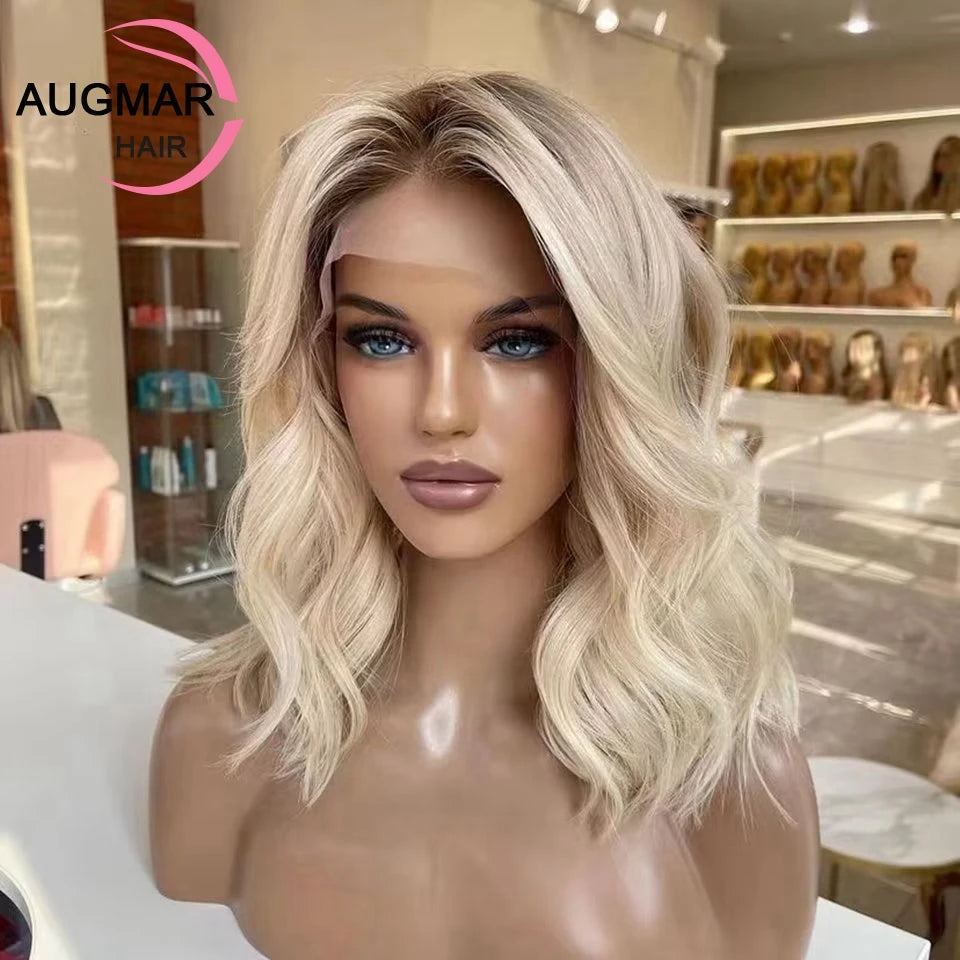 13x4 Short Body Wave Lace Front Wig Brown Blonde Highlight Human Hair Wigs For Women Pre Plucked Virgin 13x6 HD Lace Frontal Wig