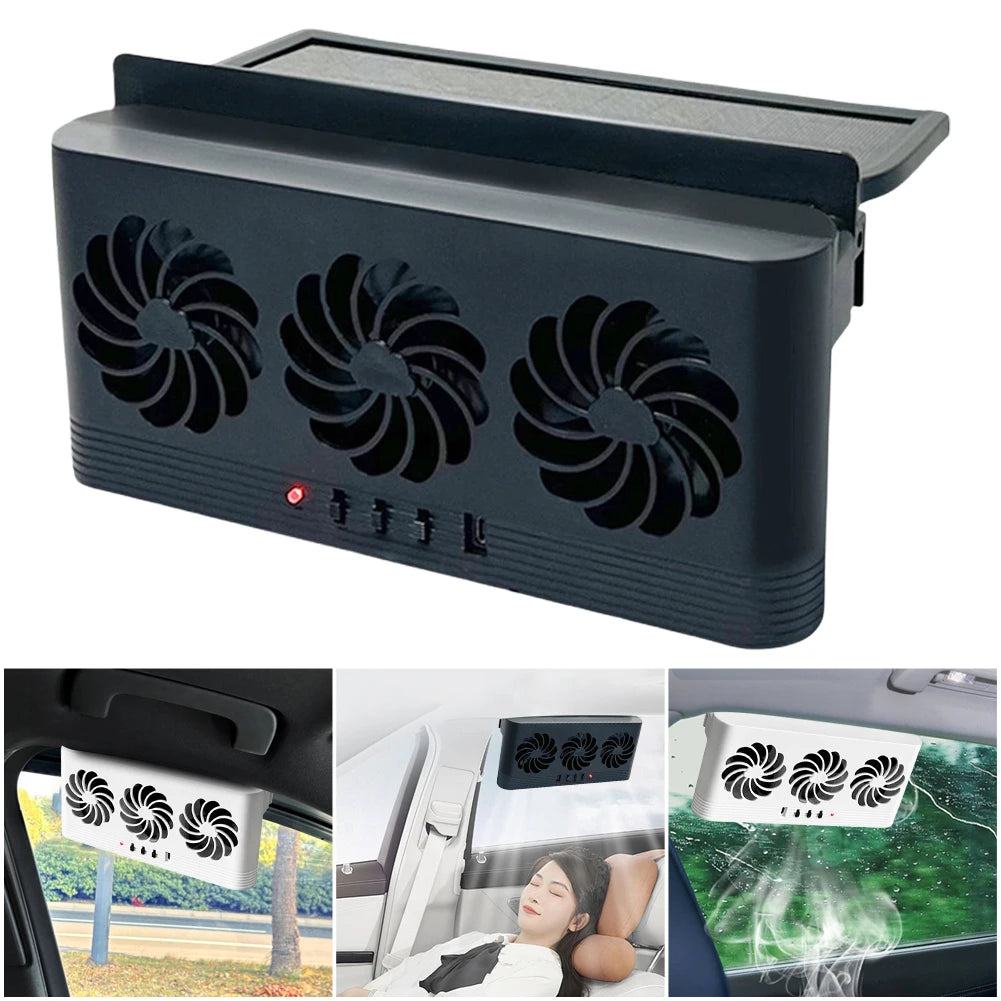 Solar Car Exhaust Fan with 3 Air Outlets Car Radiator Cooling Fan Eliminate Peculiar Smell Car Window Air Vent Fan for All Cars