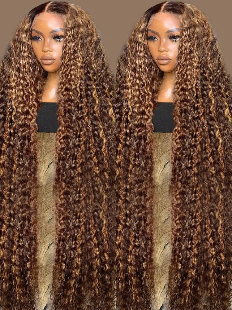 High Density Highlight Water Culry 13x4 HD Lace Frontal Human Hair 32 34 Inch Deep Wave 13x6 Lace Frontal Wig For Black Women