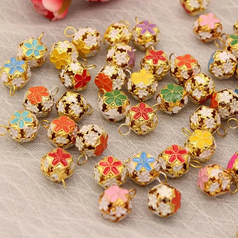 1PCS 14mm Cloisonne Pendant Hollow Out Flower Ball Bell DIY Pendant Decoration Exquisite and Practical Home Decoration Craft