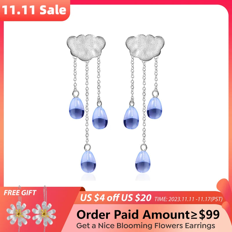 Lotus Fun Real 925 Sterling Silver Natural Crystal Gems Fine Jewelry Ethnic Cloud Long Tassel Drop Earrings for Women Brincos