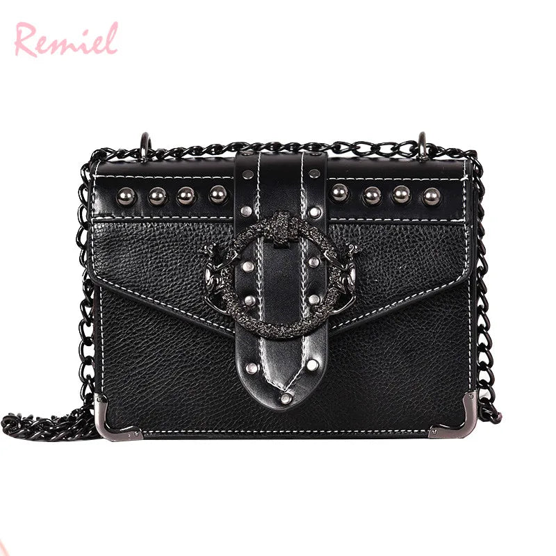 European Fashion Female Square Bag 2023 New Quality PU Leather Women's Designer Handbag Rivet Lock Chain Shoulder Messenger bags