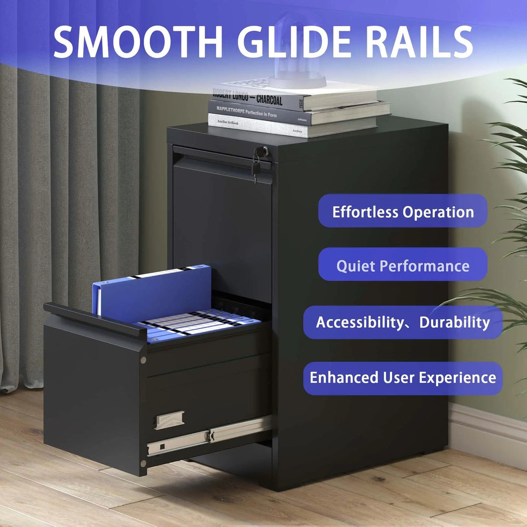 Secure 2 Drawer Metal Vertical File Cabinet with Lock - Office & Home Storage for a4 /Legal/Letter Documents