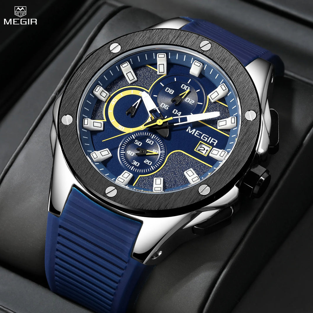 MEGIR Men Sport Military Watch Luxury Luminous Chronograph Quartz Watches Clock Calendar Waterproof Wristwatch Relogio Masculino