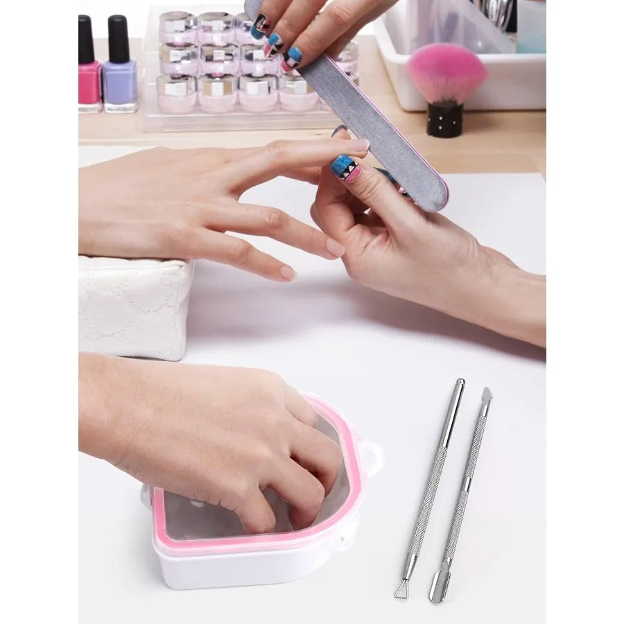 Nail Soaking Bowl 2PCS Soak Off Gel Polish Dip Powder Remover Manicure Bowl with Triangle Cuticle Peeler and Stainless Steel Cu