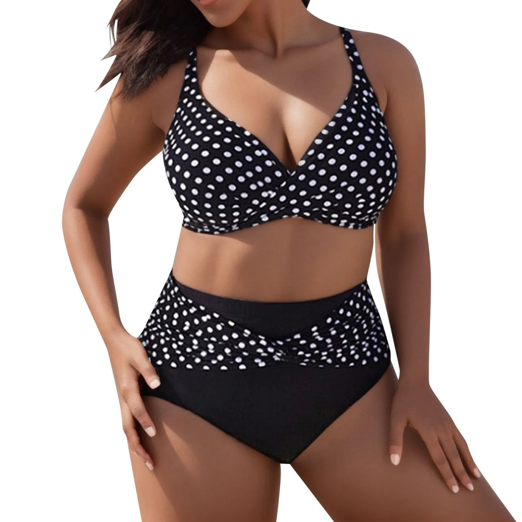 2024 Plus Size Swimsuit Women Print Two Pieces Loose Elastic Swimwear Female Big Breast Bathing Swimming Suit Bathers Beachwear