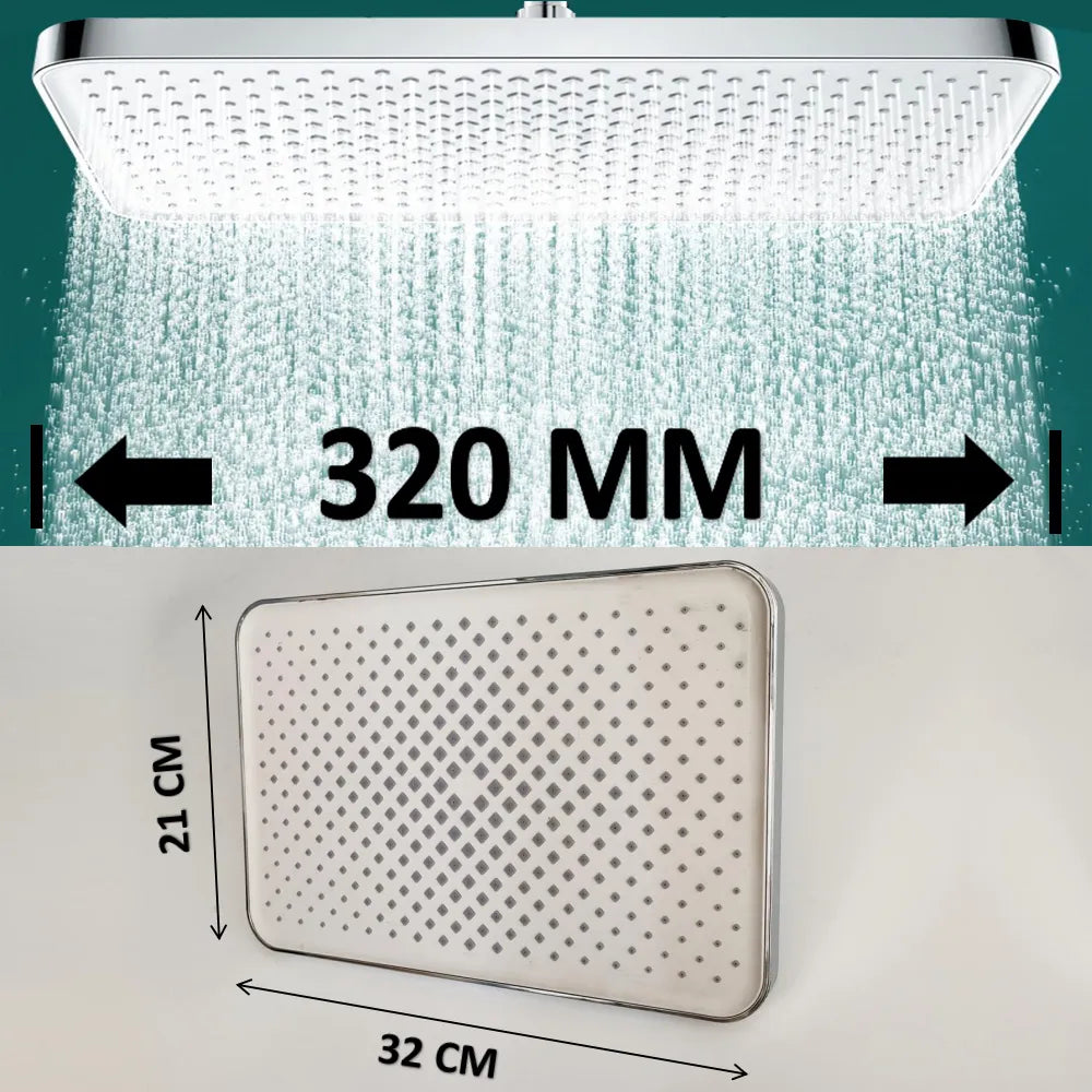 320mm Big Panel Large Flow Supercharge Rainfall Ceiling Mounted Shower Head Sliver High Pressure Abs Thicken Bathroom Shower