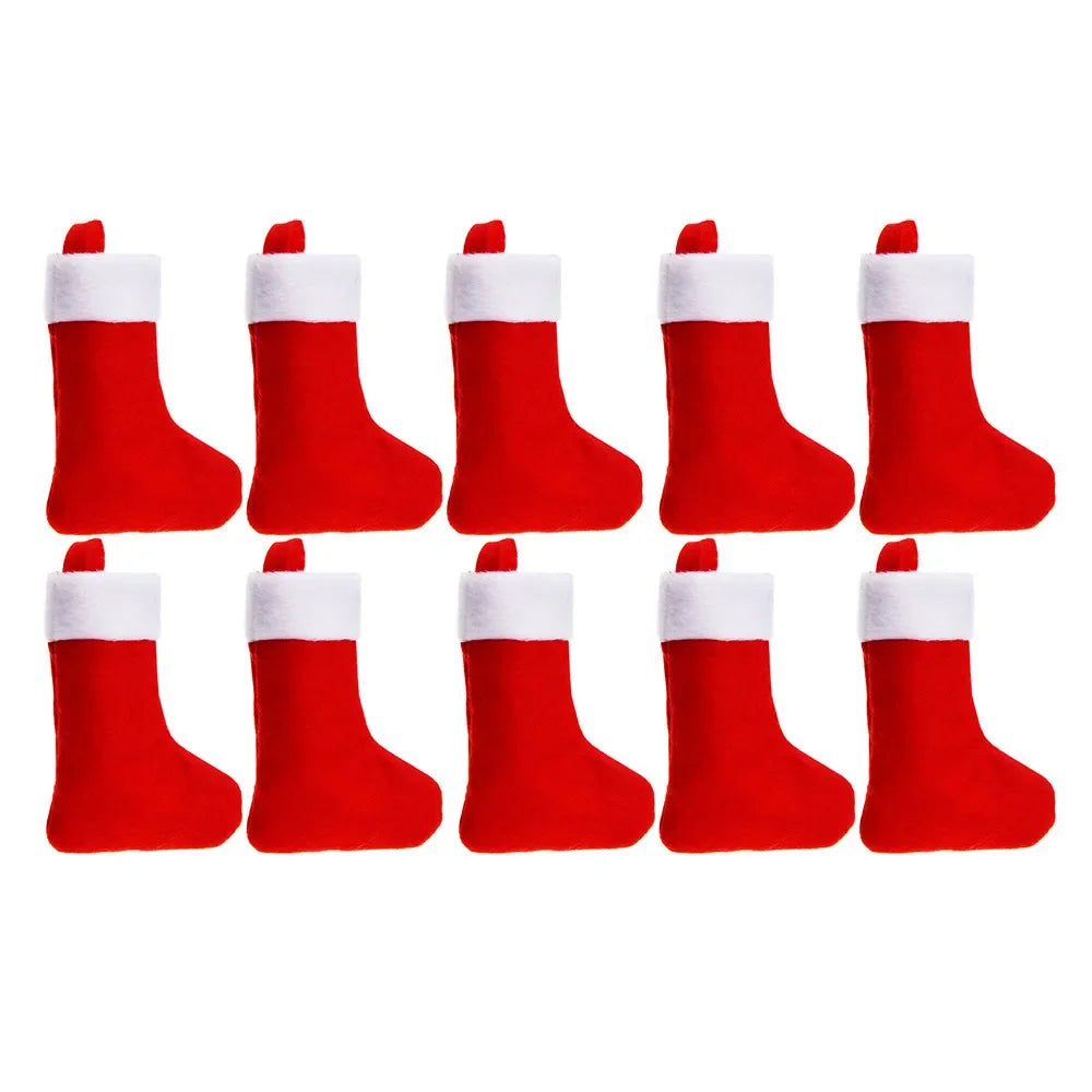 10 Pc Christmas Stockings Socks With Snowman Santa Elk Bear Printing Xmas Candy Gift Bag Fireplace Xmas Tree Decoration New Year