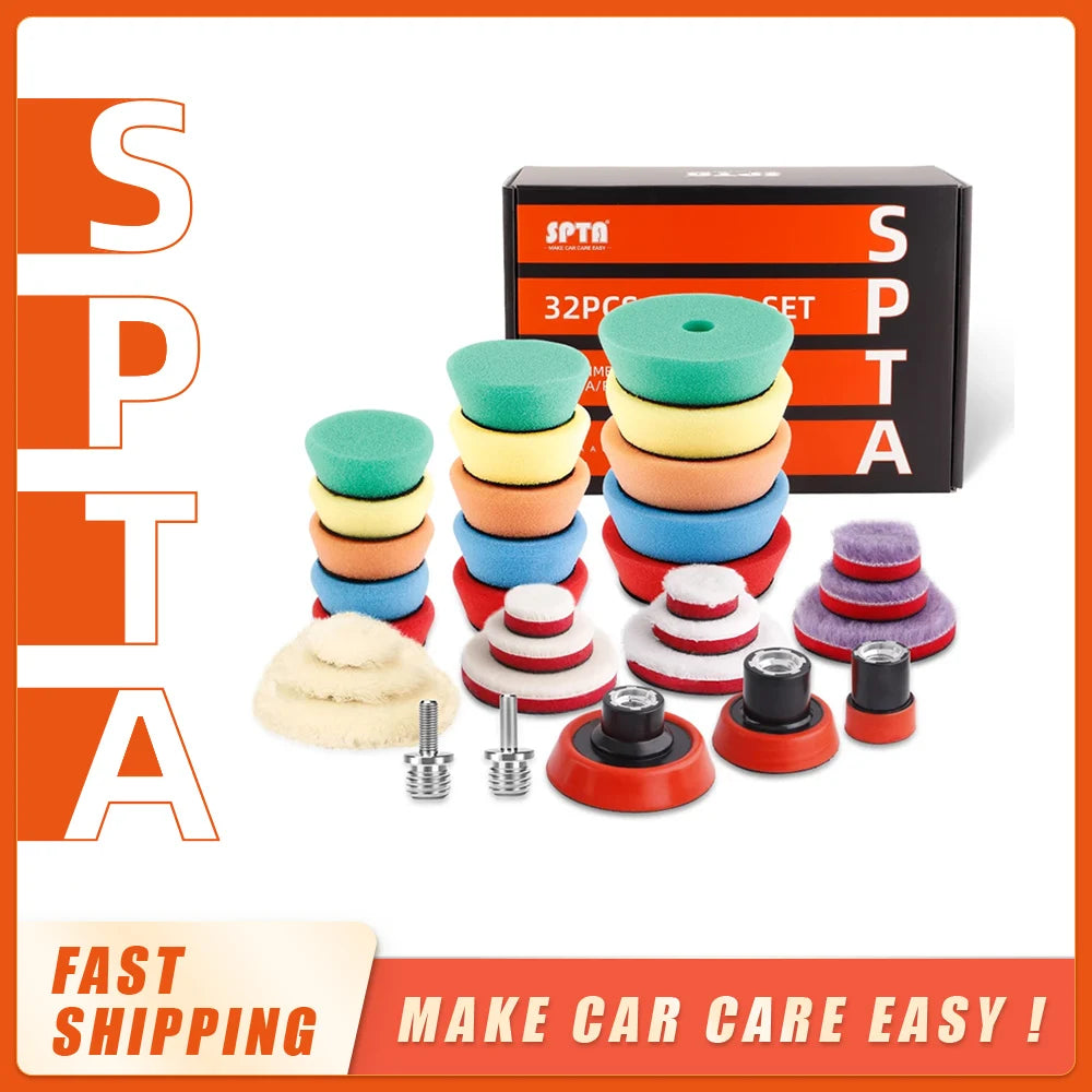 SPTA 32Pcs 1"/2"/3"T-Shape Car Detail Polishing Pads Mini Buffing Polishing Pads Wool Pad For Car Polisher And Electric Drill