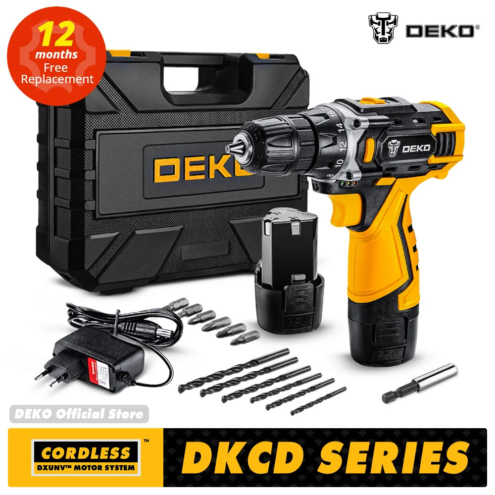 DEKO 12V 16V 20V Cordless Drill 2 Speed Electric Screwdriver DIY Mini Wireless Power Driver DC Lithium-Ion Battery 3/8-Inch