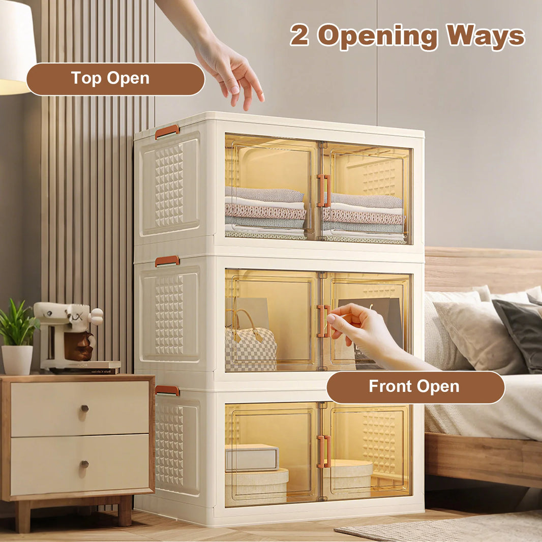 Plastic Wardrobe Snack Cabinet Storage Box Storage Cabinet Locker Living Room Home Storage Cabinet Folding Cream White Four Laye