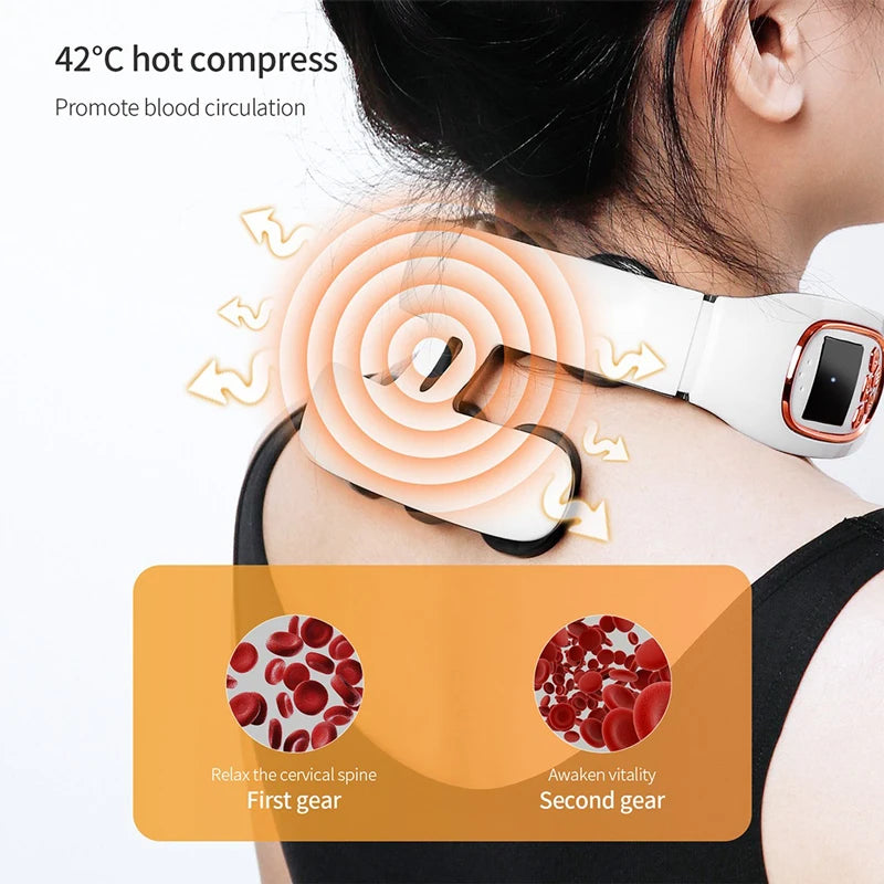 Pulse Neck Massager Heat Pain Relief Cordless Intelligent Deep Tissue Trigger Point Massage Shoulder Cervical Massager