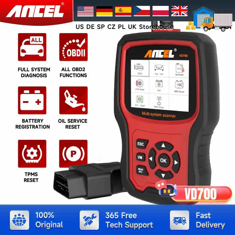 ANCEL VD700 Car Diagnostic Tools Full System  ABS SRS EPB TPMS DPF OBD2 Automotive Scanner Code Reader For VAG VW Audi Skoda