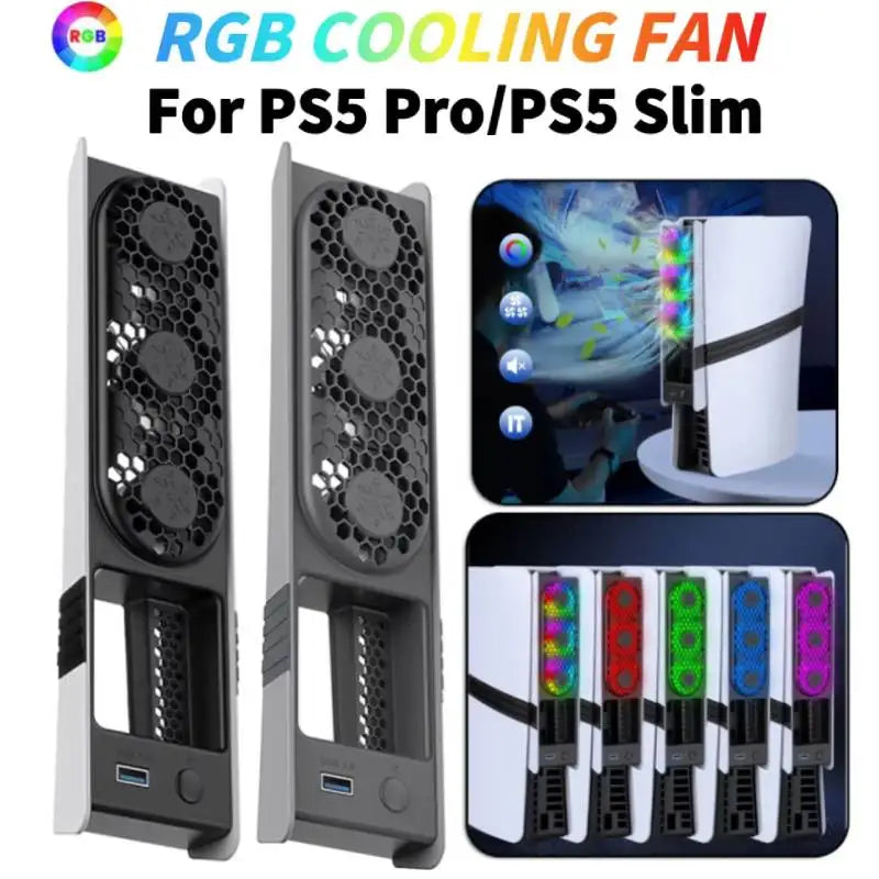 Upgraded Cooling Quiet Fan Compatible with Playstation 5 Pro/Slim Disc & Digital Edition Efficient Cooling System with USB Port