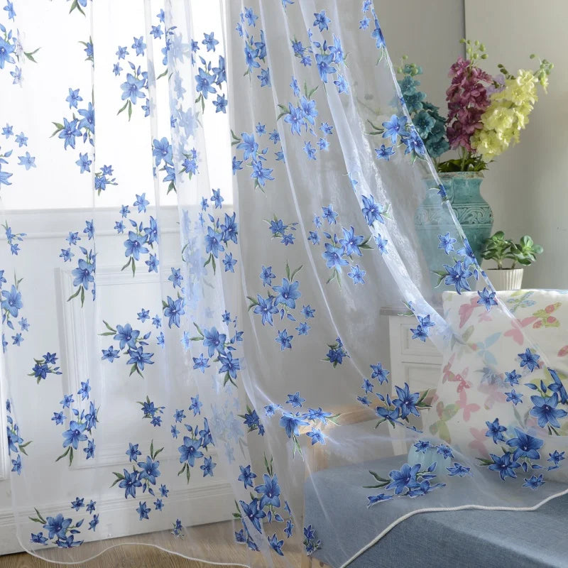 Tulle Curtain Pastoral Style Floral Pattern Curtain For Bedroom Living Room Girls Room Sheer Drape 95x200cm