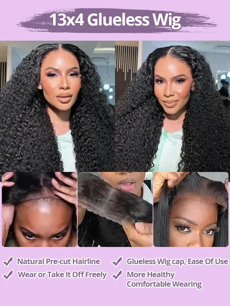 250% Deep Wave Human Hair Glueless Wig 13x4 Lace Frontal Wig Transparent Curly 13x6 HD Lace Frontal Human Hair Wig Ready To Wear