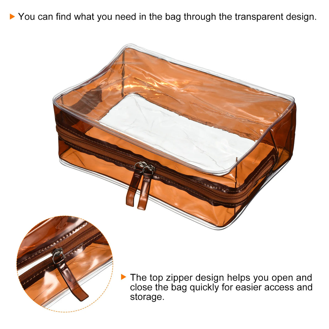 9.1"x3"x6.3" Clear Travel Toiletry Bags, PVC Makeup Bags Cosmetic Pouch with Zipper for Travel Home Storage, Brown/Blue