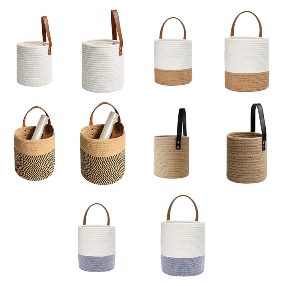 Wall Hanging Flower Basket Cotton Rope Woven Storage Basket Home Wall Decoration Container Kitchen Utensils Storage Organizer