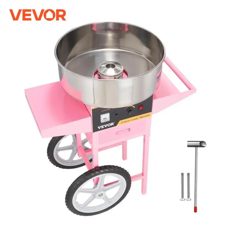 SucceBuy Electric Cotton Candy Machine with Cart 1000W Commercial Floss Maker with Stainless Steel Bowl Sugar Scoop and Drawer