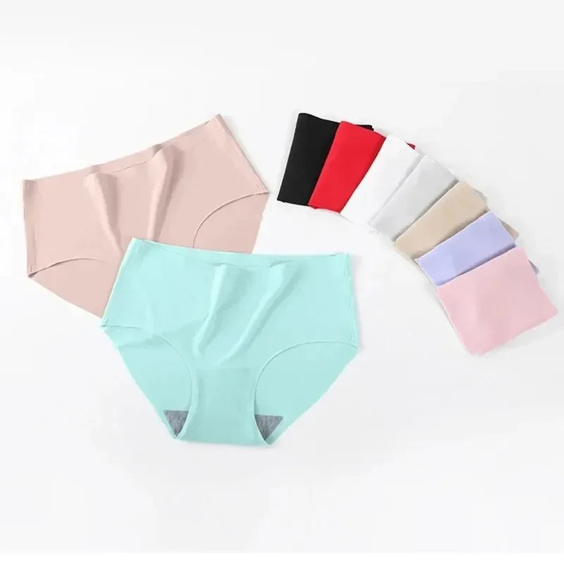 9-Pack Seamless Women Underwear Ice Silk, Mid Waist Comfortable Panty Set, Breathable Monochrome Briefs for Girls Daily Wear