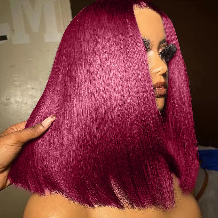 7x5 Glueless Wig Human Hair 99J Burgundy 13x4 Bob Straight Pre Plucked Human Hair Wigs Transparent Pre Cut Bob Wig Human Hair