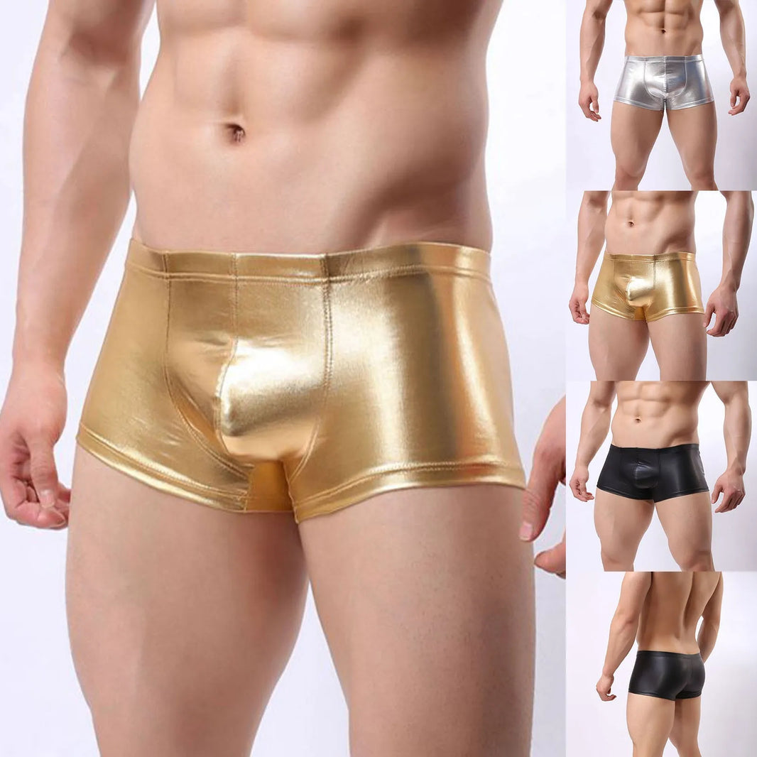 Sexy Men'S Faux Black Leather Panties Underwear Pump Man Boxer Briefs Trunks Boxer Shorts And Underpants Boxers Man Pack
