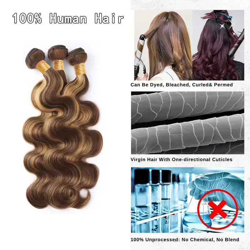 38 40 Inch Highlight Ombre Body Wave Bundles 100% Human Hair Colored P4/27 Honey Blonde Brazilian Raw Hair Bundles Eextensions