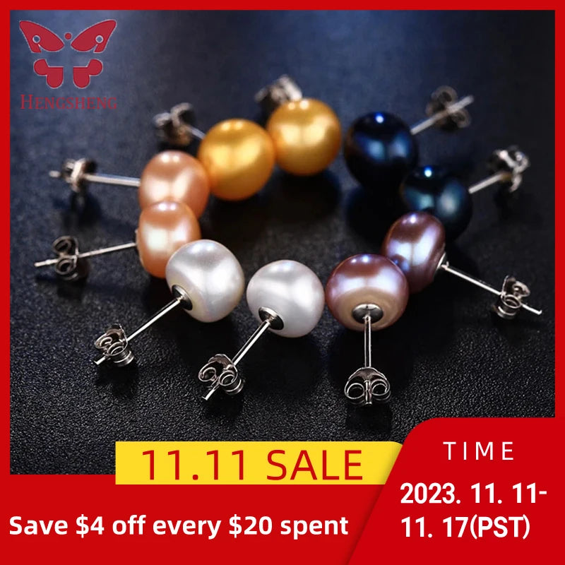 100% genuine freshwater white pearl earrings fashion jewelry silver stud earrings for women super deal with gift box 2021 new