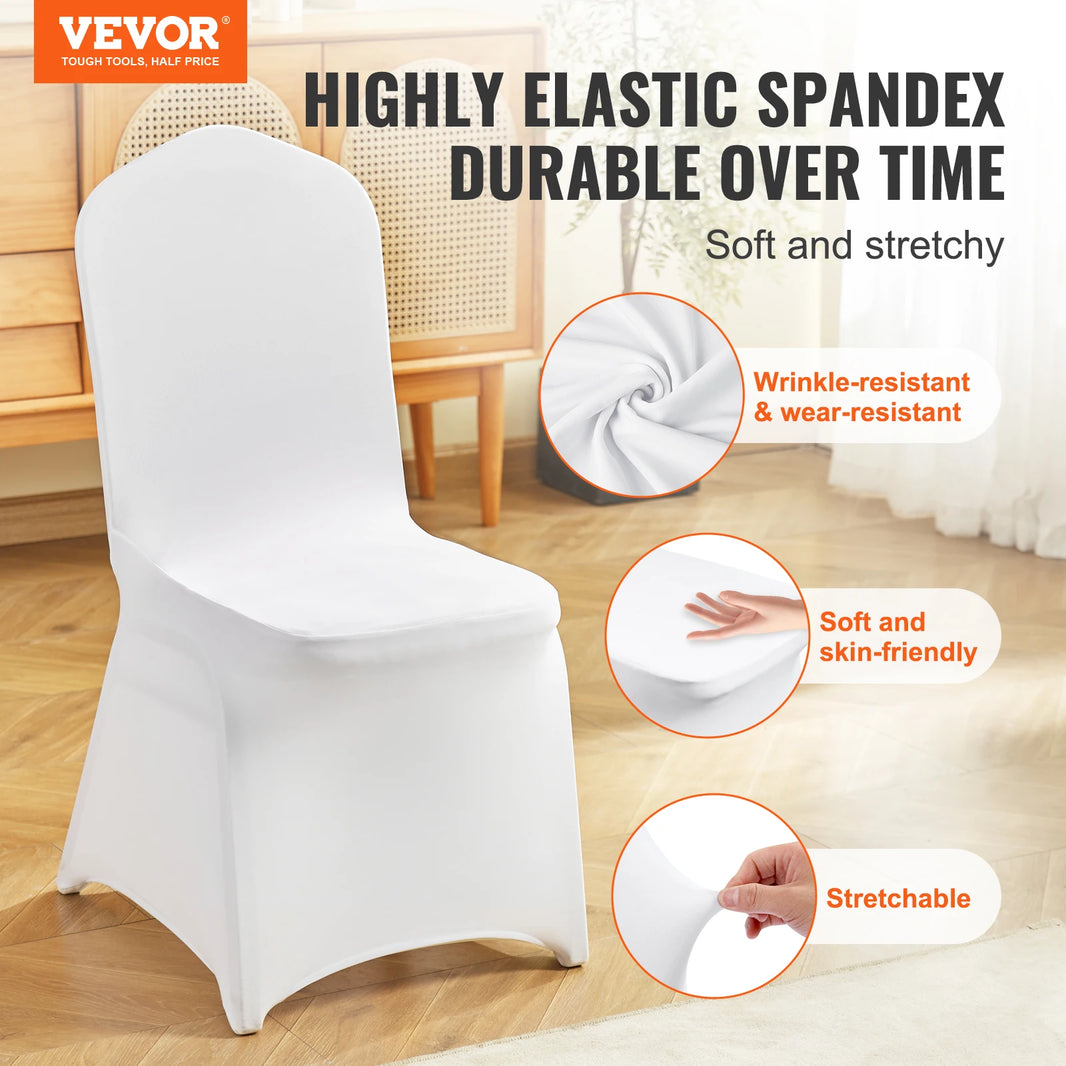 VEVOR 200pcs Stretch Spandex Folding Chair Covers Universal Fitted Chair Cover Removable Washable Protective Slipcovers White