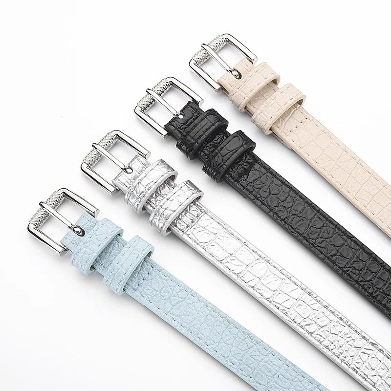 Silver Pin Buckle Thin Belt Women's Fashion Casual Dress Jeans Accessories Blue Girdle Y2k Girls PU Leather Black Waistband