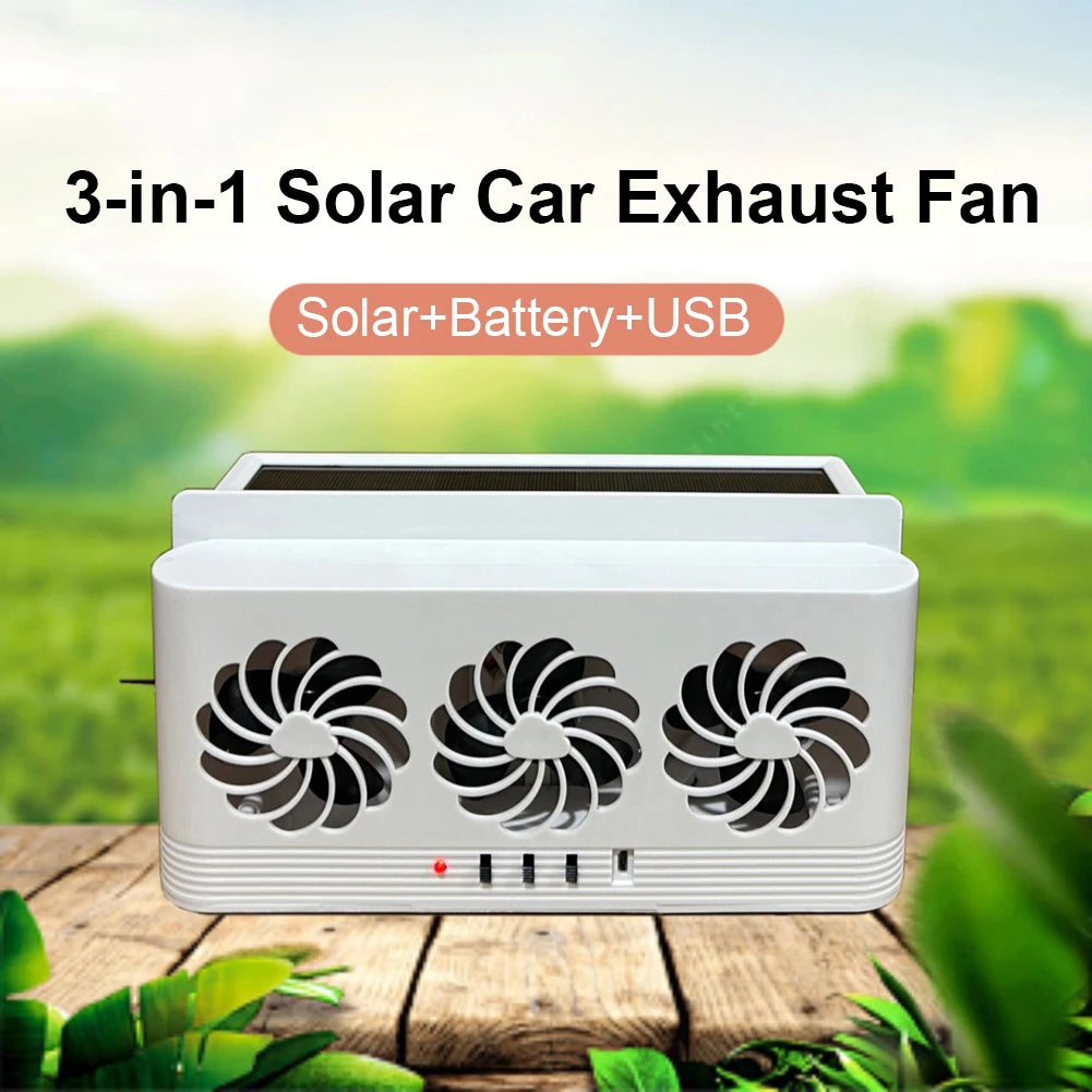 Solar Car Exhaust Fan with 3 Air Outlets Car Radiator Cooling Fan Eliminate Peculiar Smell Car Window Air Vent Fan for All Cars