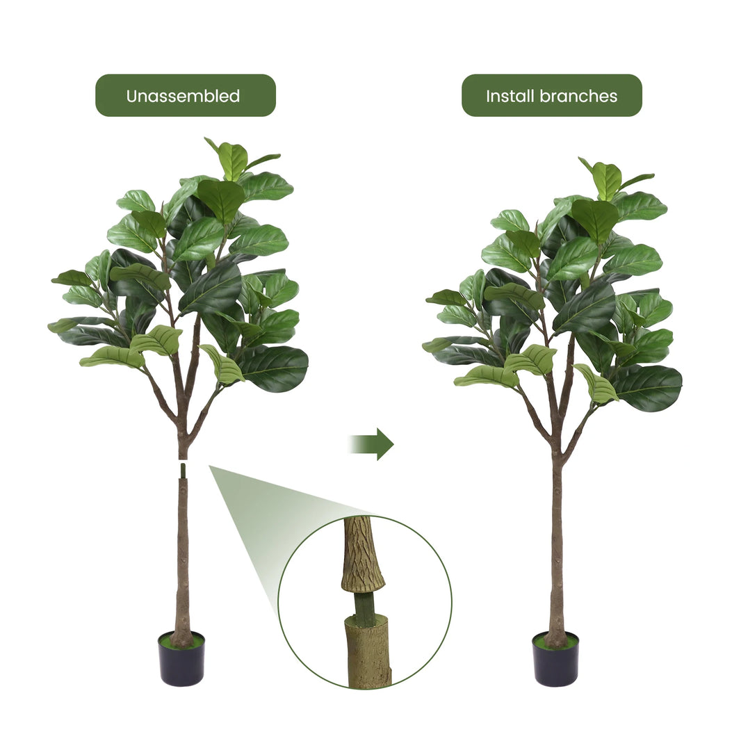 Artificial Fiddle Leaf Fig Tree Decorative Artificial Fig Tree with Natural Trunks Realistic Leaves in Pot for Living Room Corne