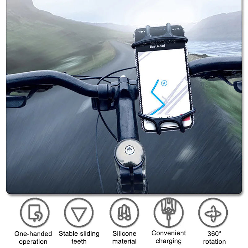 Universal 360° Rotating Silicone Bicycle Mobile Phone Holder Motorcycle Handlebar Navigation Stand For 4.0 Inch-6.0 Inch Phone