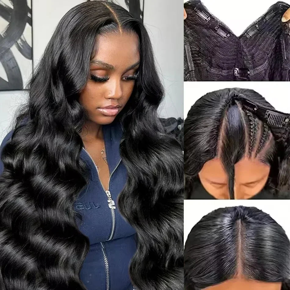 30 Inch Body Wave V Part Wigs Human Hair Ready To Go Wig 200 Density Human Hair Wigs For Black Women On Sale
