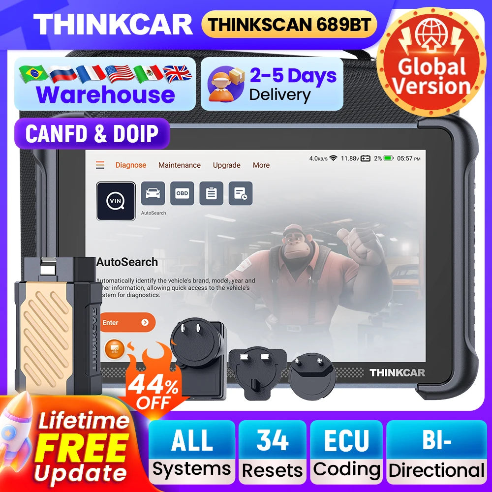 THINKCAR THINKSCAN 689BT Professional Car Diagnostic Tool CANFD DOIP Bi-directional ECU Coding 34 Reset Full System Obd2 Scanner