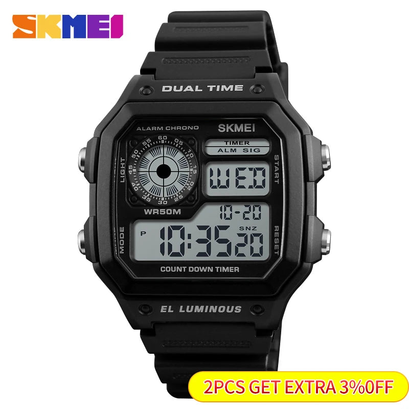 SKMEI Outdoor Countdown Sport Watch Men PU Strap Multifunction Waterproof Watches Alarm Male Digital Watch reloj hombre 1299