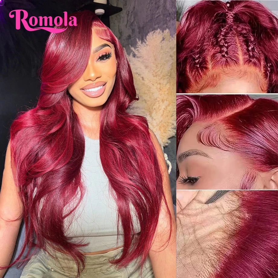 Burgundy 13x6 Hd Lace Frontal Human Hair Wig 99j Colored Body Wave Human Hair Wigs Red 13x4 30 Inch Lace Front Wig Human Hair