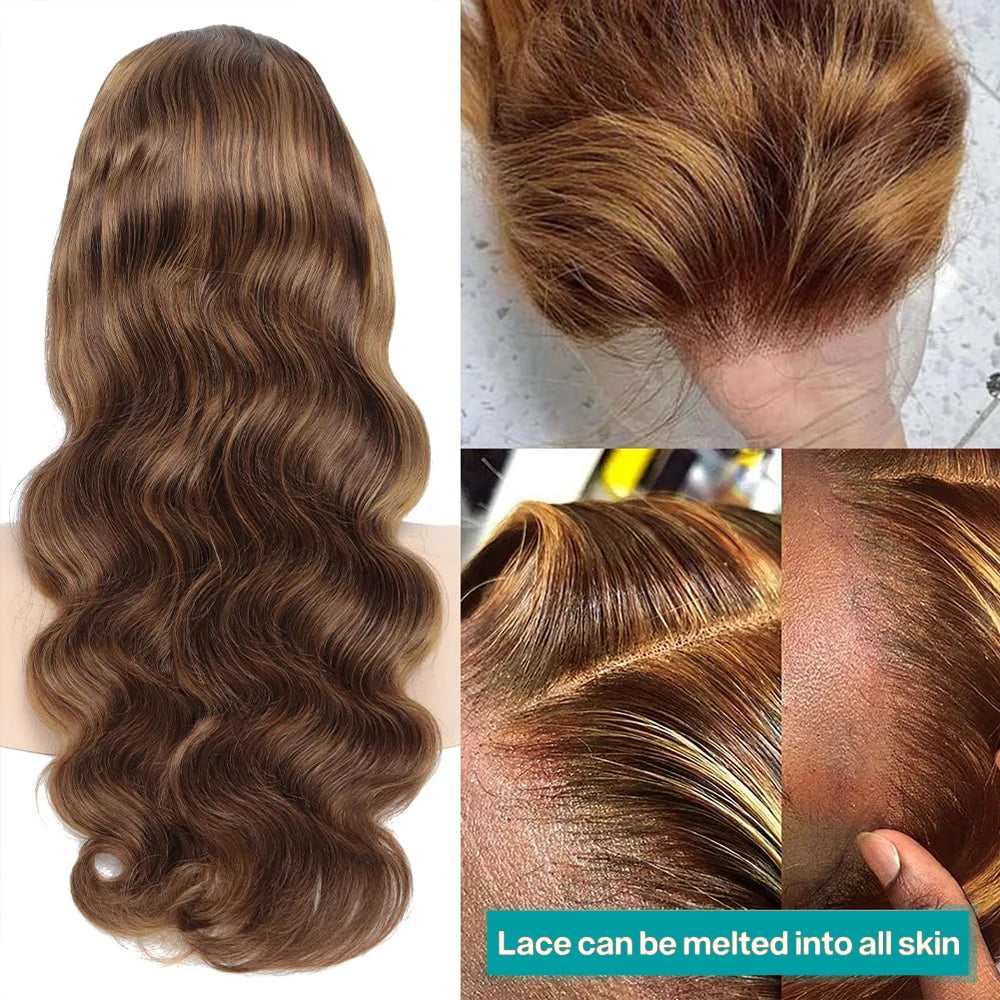 Honey Blonde Body Wave Lace Front Wig Human Hair 4/27 Highlight Ombre Lace Frontal Wigs 13x6 Glueless HD Lace Wig for Women
