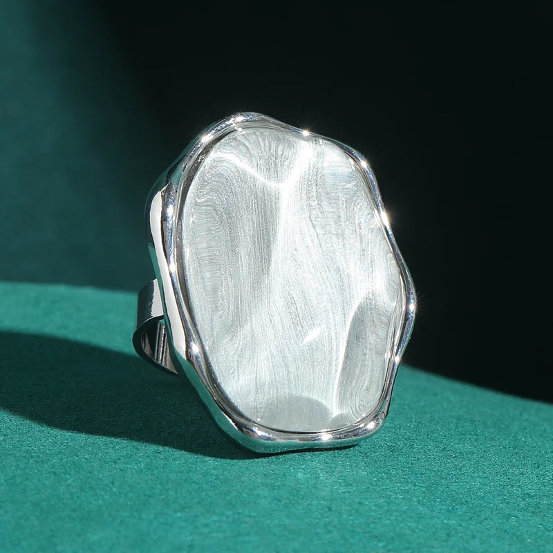 Vintage Transparent White Glass Ring Jewelry For Woman Luxury Quality Cat Eye Stone Irregular Silver Color Designer Brands 2025