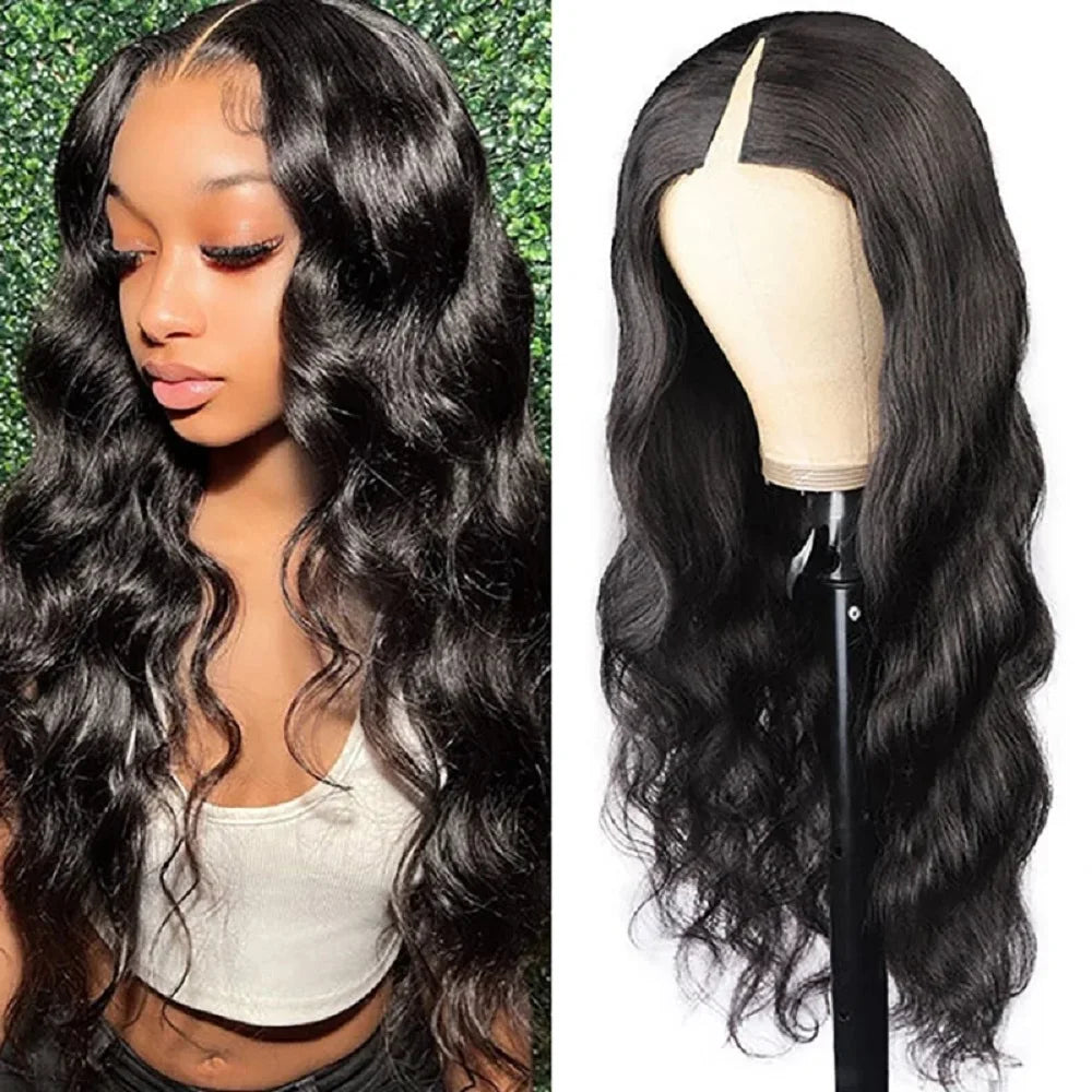 30 32 Inch Body Wave V Part Glueless Wig Human Hair No Leave Out Natural Colored Remy Human Hair Wigs For Women 200 Density