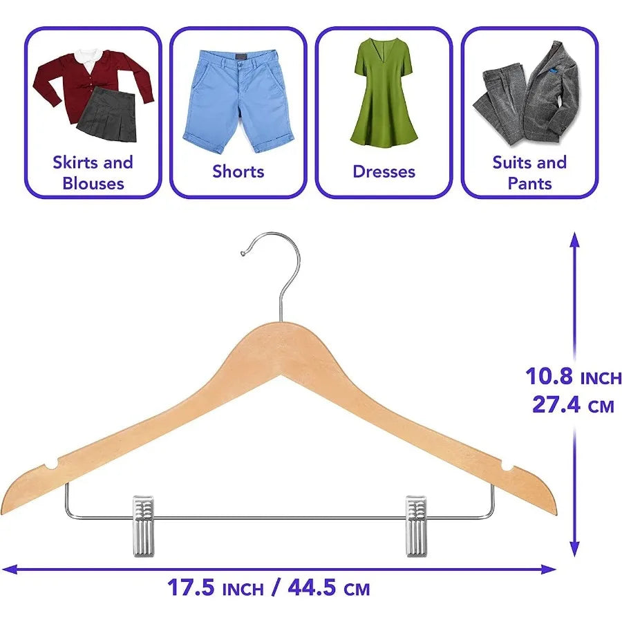 Friendly Clothes Hangers with Clips Heavy Duty Wood Finish Hanger for Suits Pants and Skirts Closet Space Saver with Shoulder N
