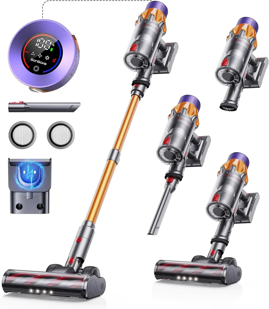 Vacuum Cleaner, 550W 45KPA 60Mins Cordless Stick Vacuum Cleaner With Touch Screen, Wall Mount Charging, Self-Standing, Handheld