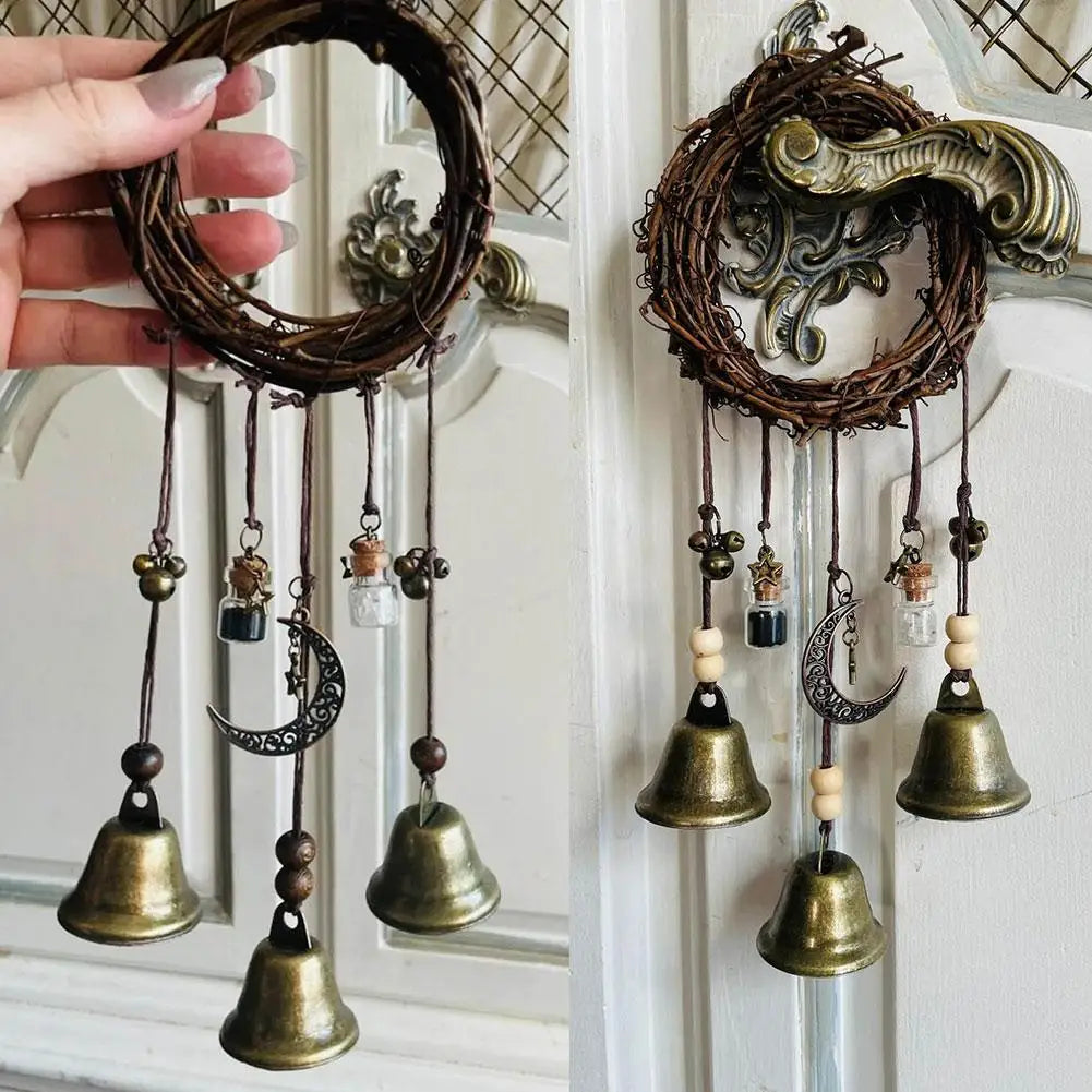 Witch Bells Protection Door Hangers Witch Wind Chimes Wreath Handmade Hanging Witch Bells Wiccan Magic Wind Chimes for Home Door