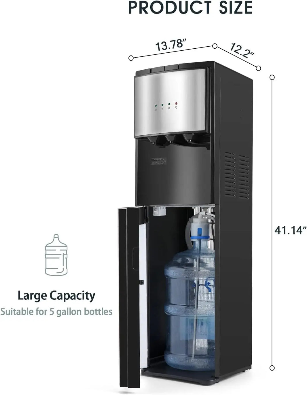 Water Dispenser, Bottom Loading Hot Cold Water Cooler,3 Temperature Settings, Empty Bottle Indicator with Child Safety Lock Blac