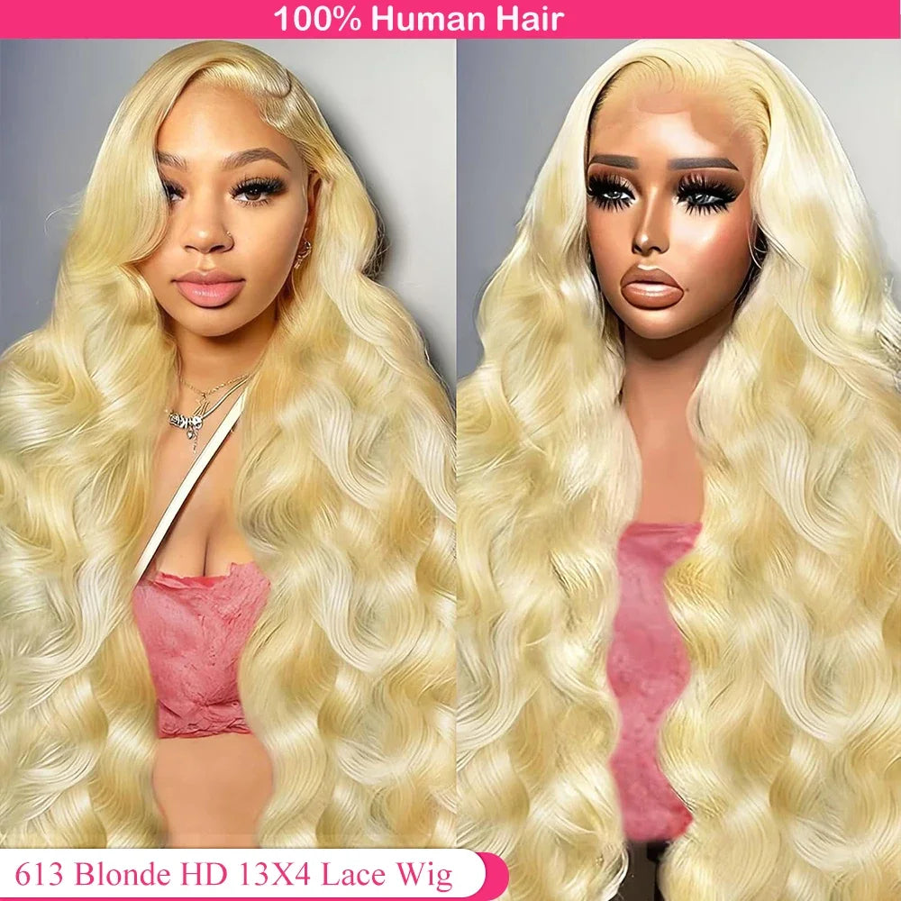 613 hd lace frontal wig 13x6 Body Wave Human Hair Wig 250 Density Human Hair Pre Plucked Blonde transparent Lace  Wigs 30 40inch