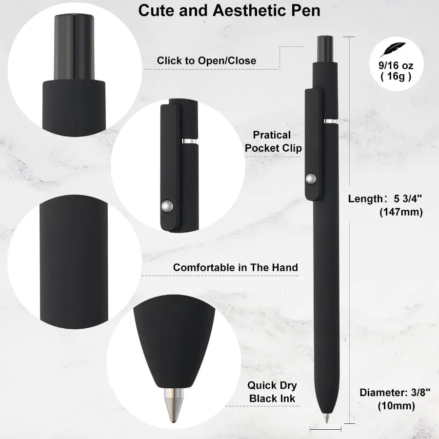 6 Pack Gel Pens Black Ink Pens Fine Point Smooth Writing Pens Bulk Soft Touch Cute Pens Aesthetic School Supplies 0.5mm Black P