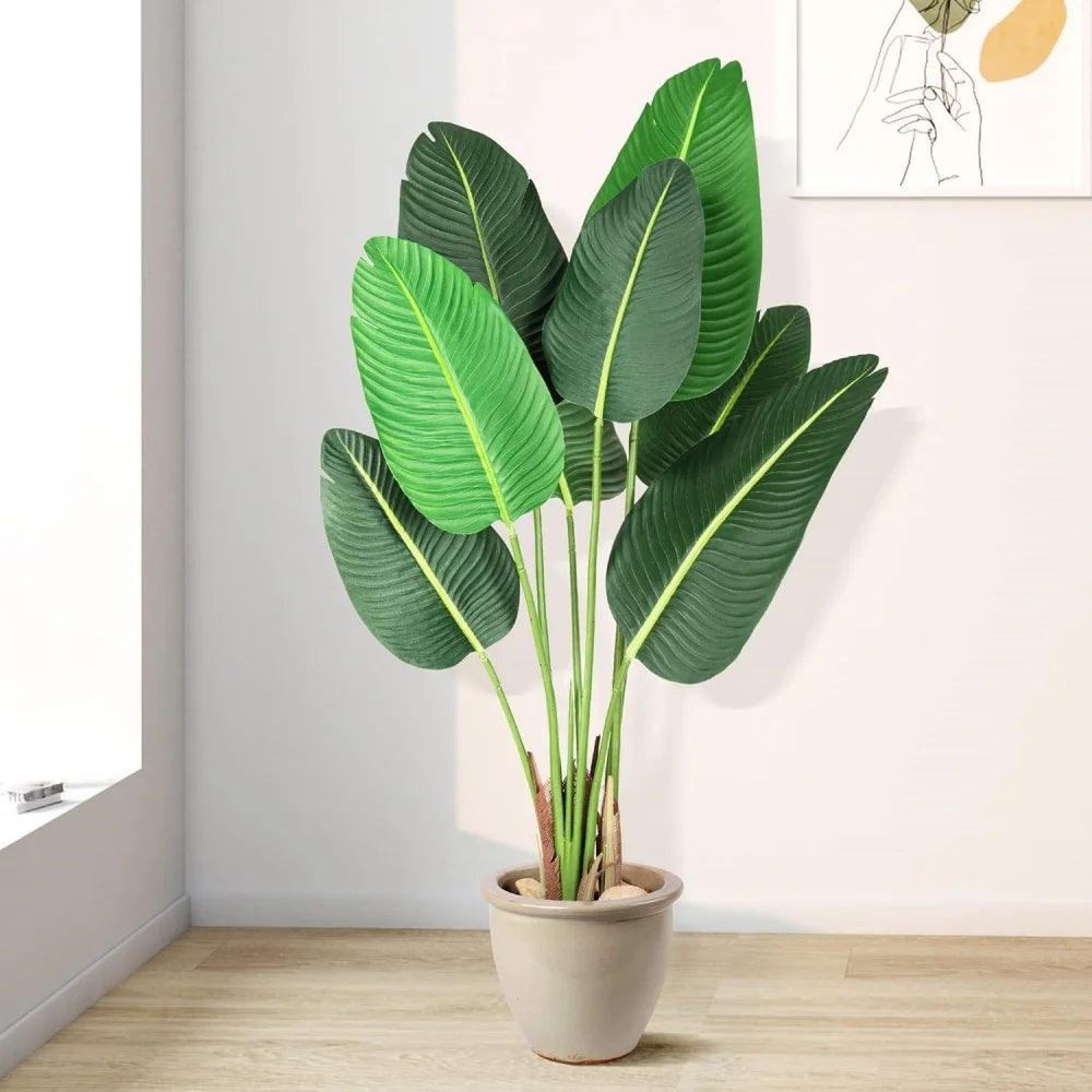 4/5 Ft Artificial Tree Bird of Paradise with 8/10 Trunks 48/60 inch Faux Plant Fake Banana Tree Plant with Pot for Home Decor