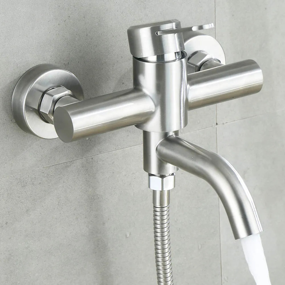 Bathroom Stainless Steel Shower Faucets Hot And Cold Wall Cranes Mixers Tap Bathtub 3 Way To Toilet Bath Accessories Supplies