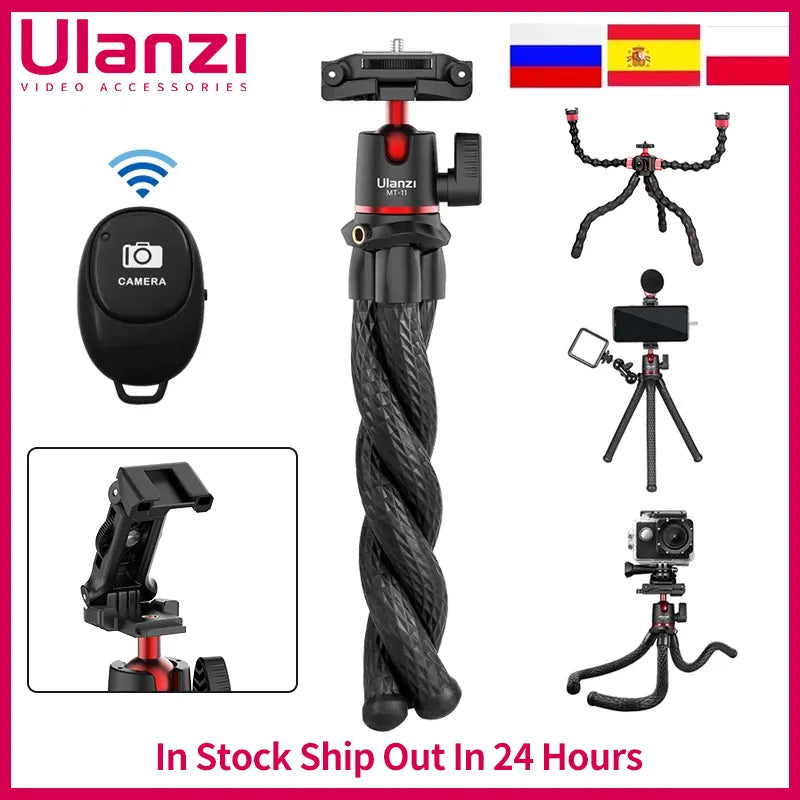 Ulanzi MT-11 Octopus Flexible Tripod For Phone SLR DSLR Gopro Camera Tripod Extend 1/4'' Screw With Ballhead ColdShoe Phone Clip